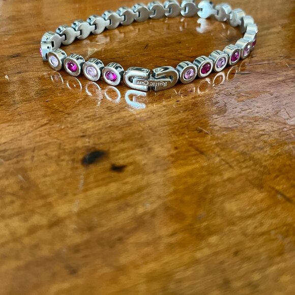 Rustic Cuff GsilvTone Angeline Tennis Bracelet W/ Amethyst Shades of Crystals 7" - Picture 6 of 8